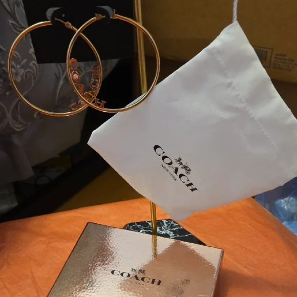 Coach Gold Logo Hoop Earrings - Picture 5 of 5